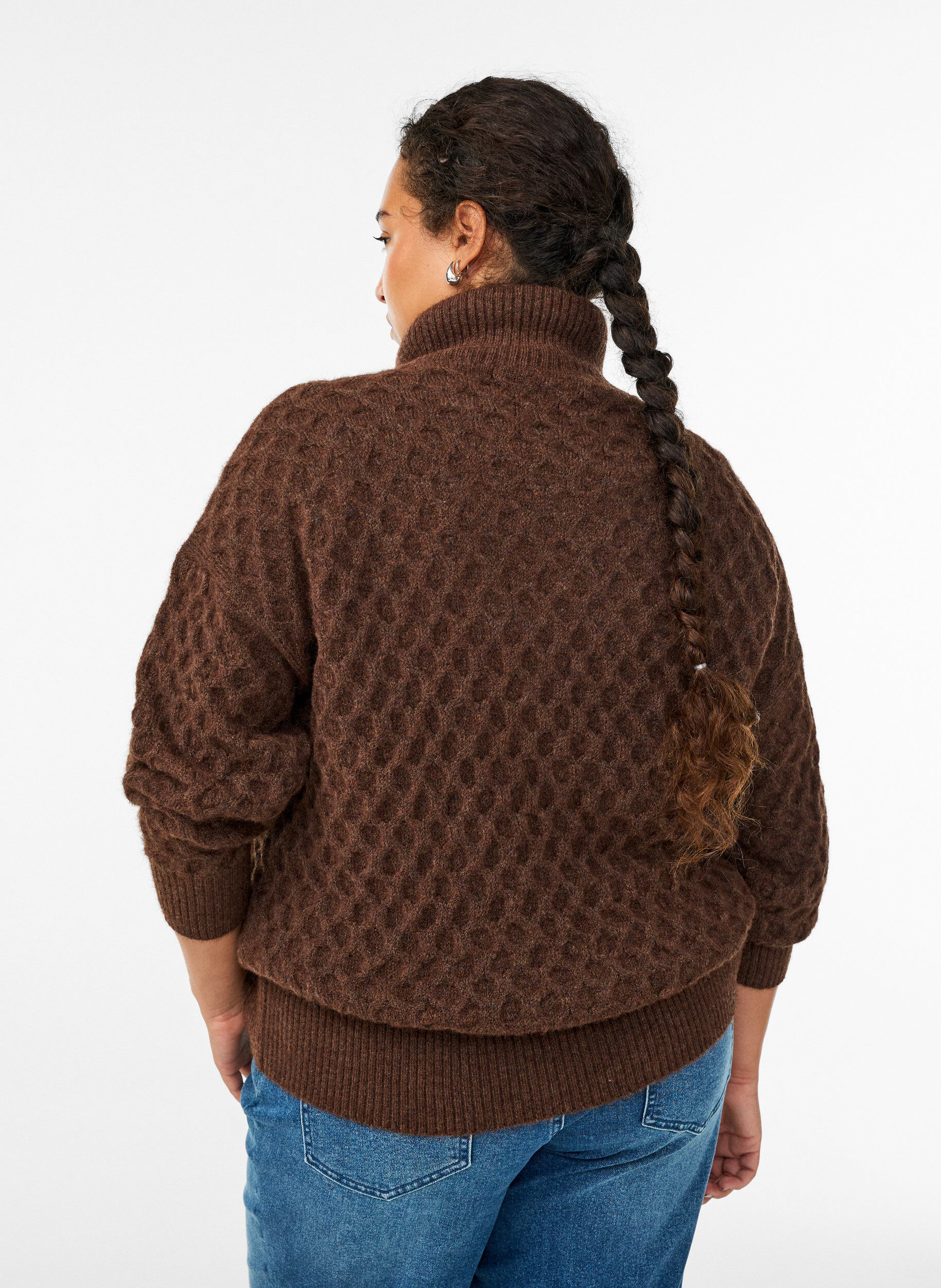 Zizzifashion Jumper with a high neck and texture, Brown, Model image number 2
