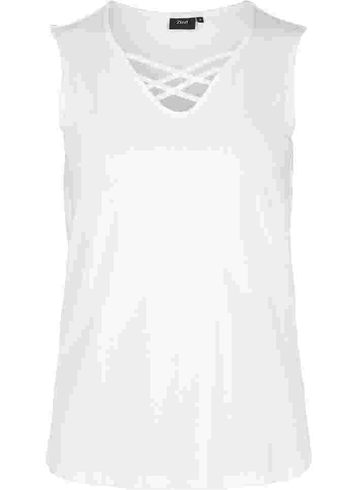 V-neck top with cross details, Warm Off-white, Packshot image number 0