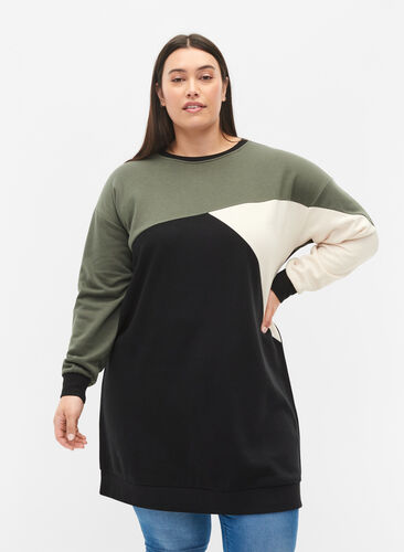 Long sweatshirt with colorblock pattern, Black Color Block, Model image number 0