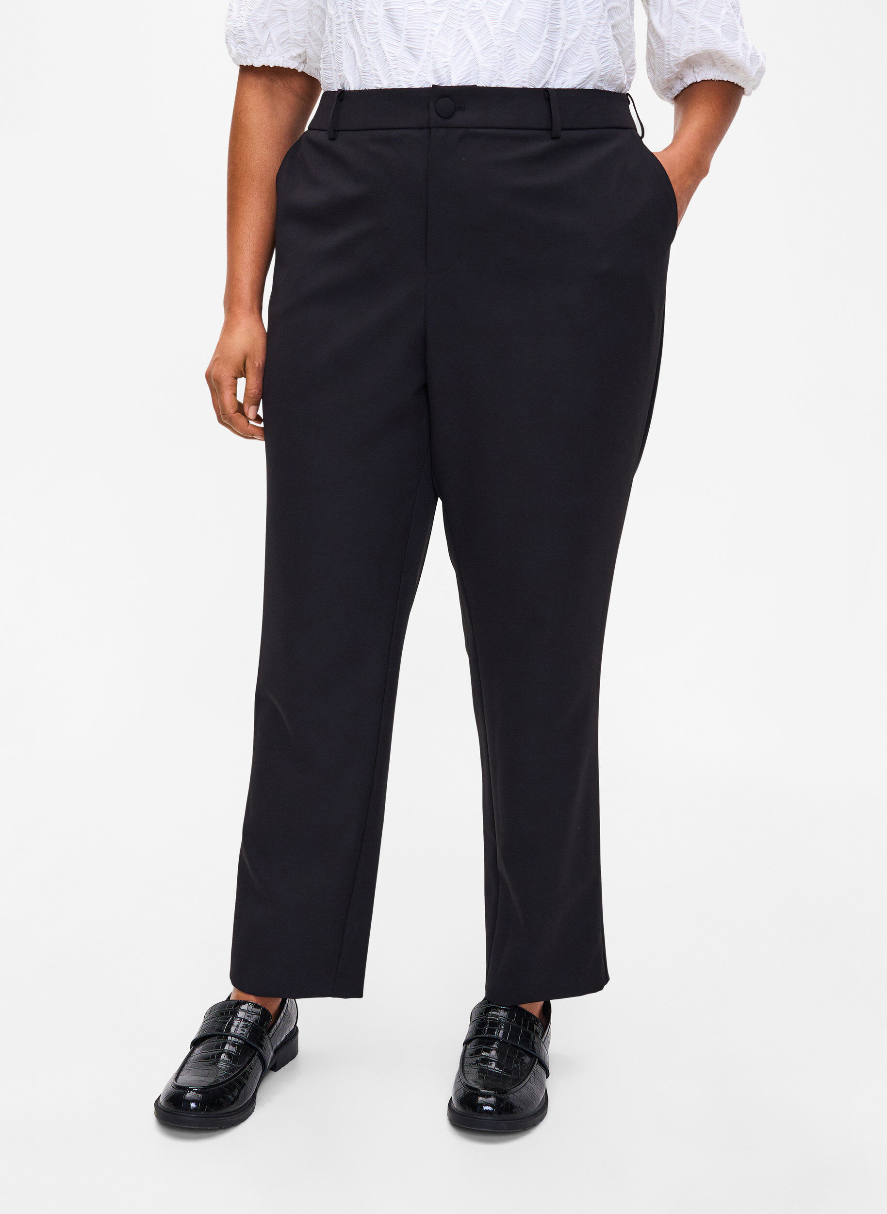 Zizzifashion Straight leg trousers with pockets, Black, Model image number 2