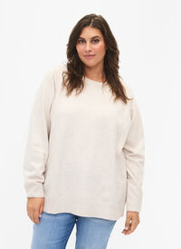 Long-sleeved pullover with round neck	, Pumice Stone Mel., Model