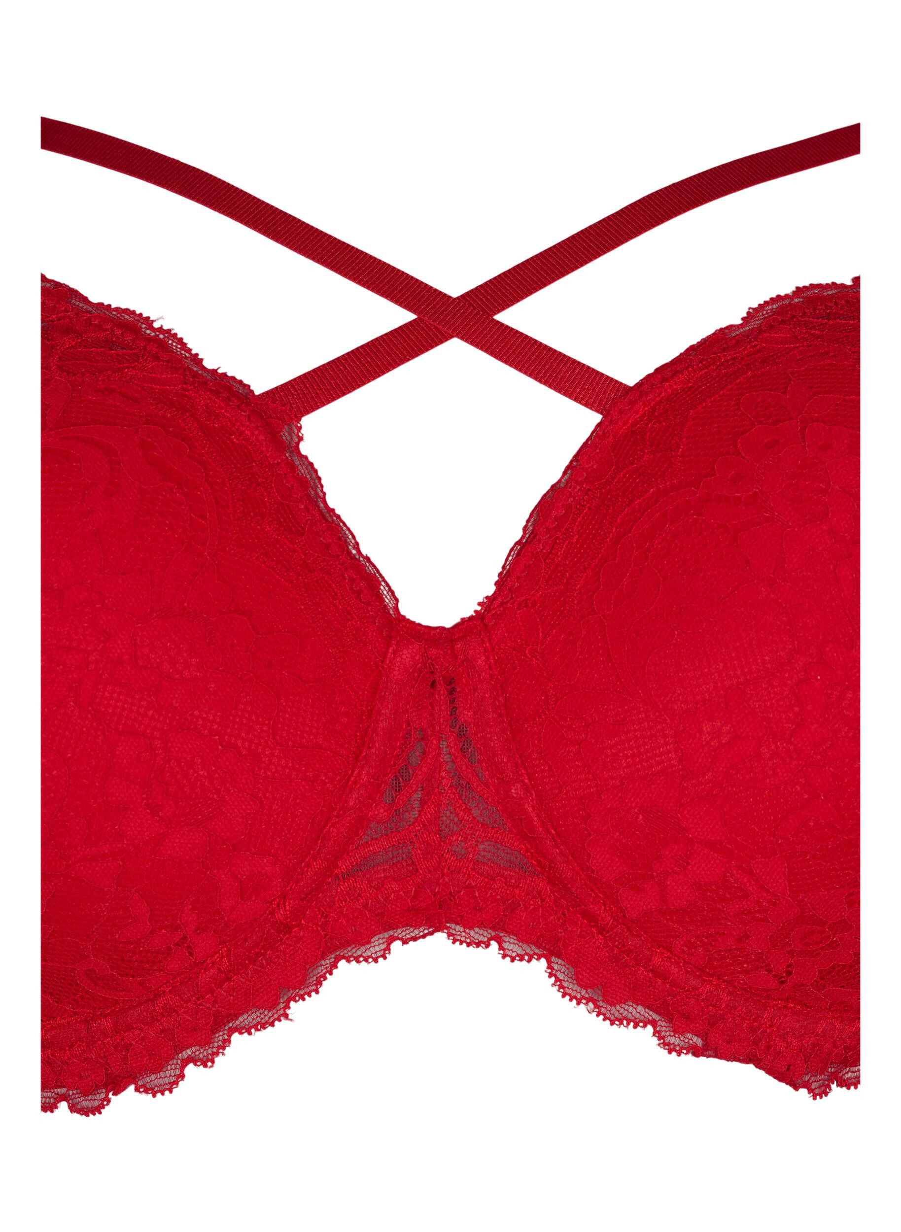 Zizzifashion Padded bra with lace and cross detail, Red Ass., Packshot image number 2