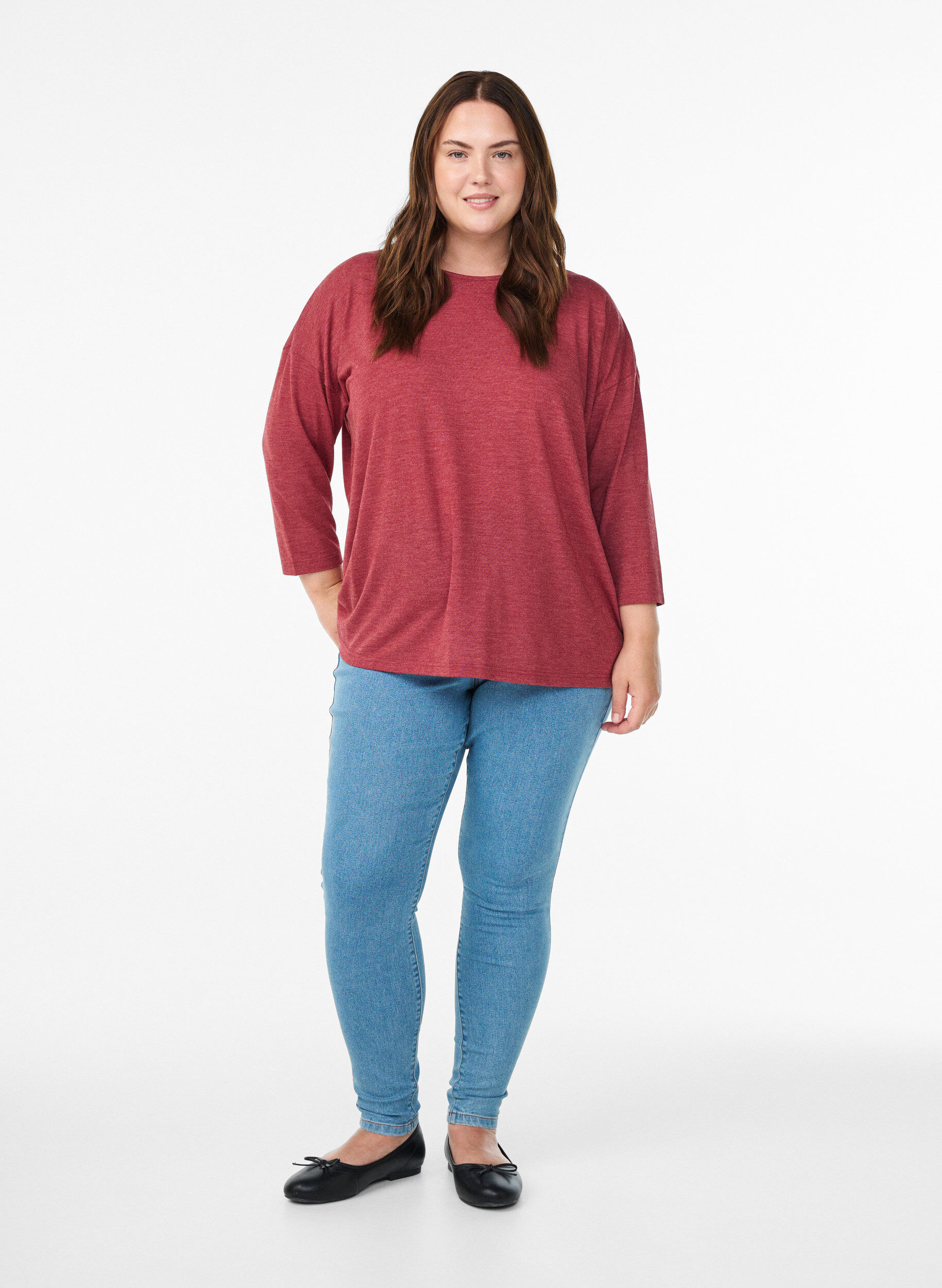 ZizzifashionJersey blouse with 3/4 sleeves, Red, Model image number 1