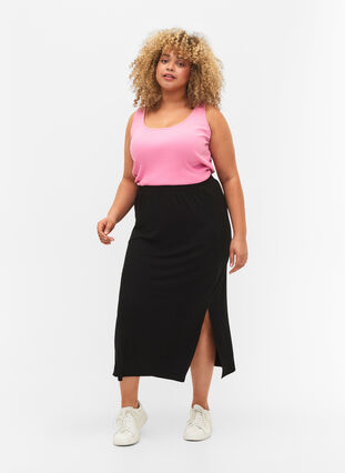Tight-fitting viscose midi skirt, Black, Model image number 0