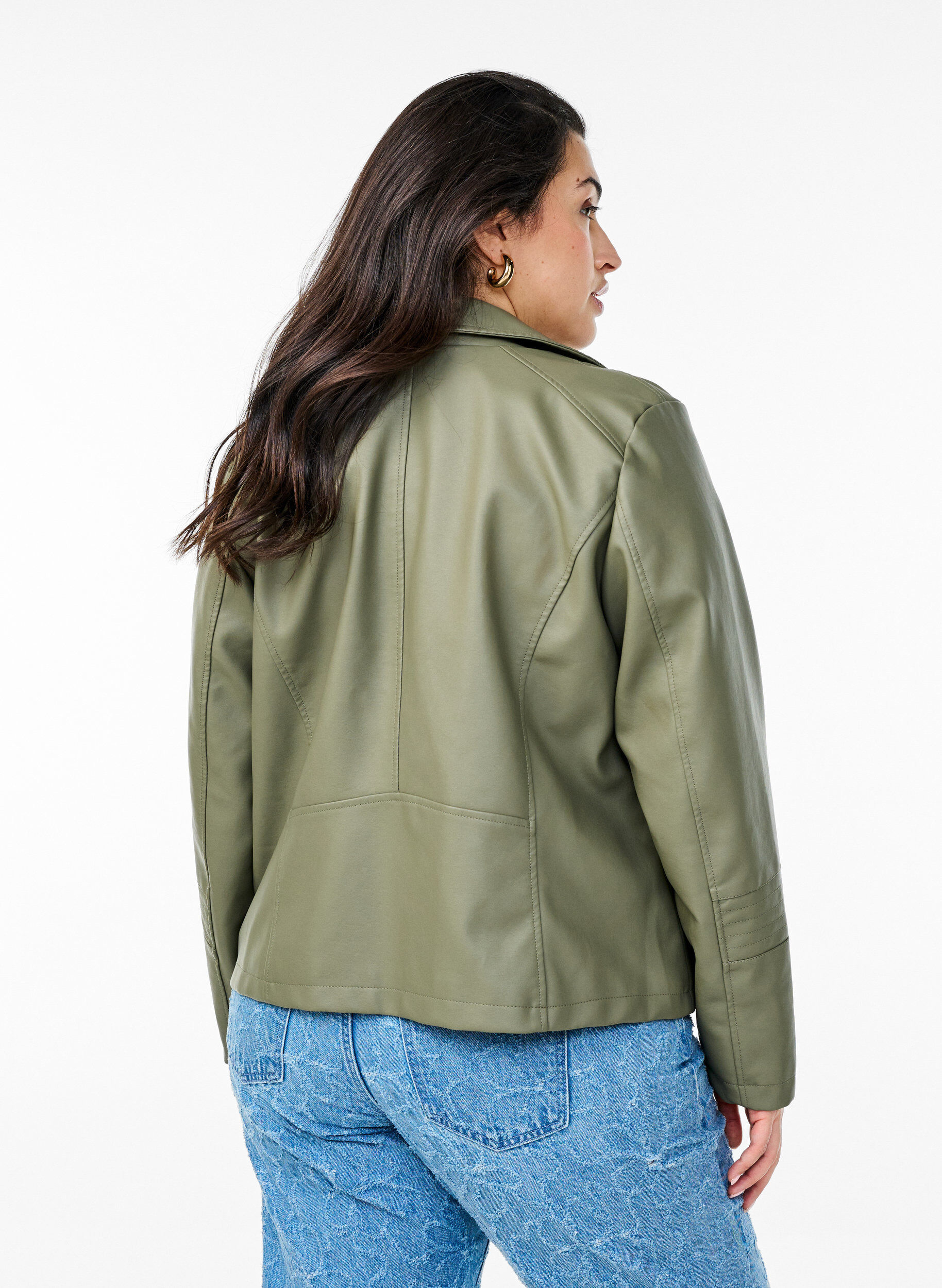 ZizzifashionFaux leather biker jacket, Green, Model image number 2