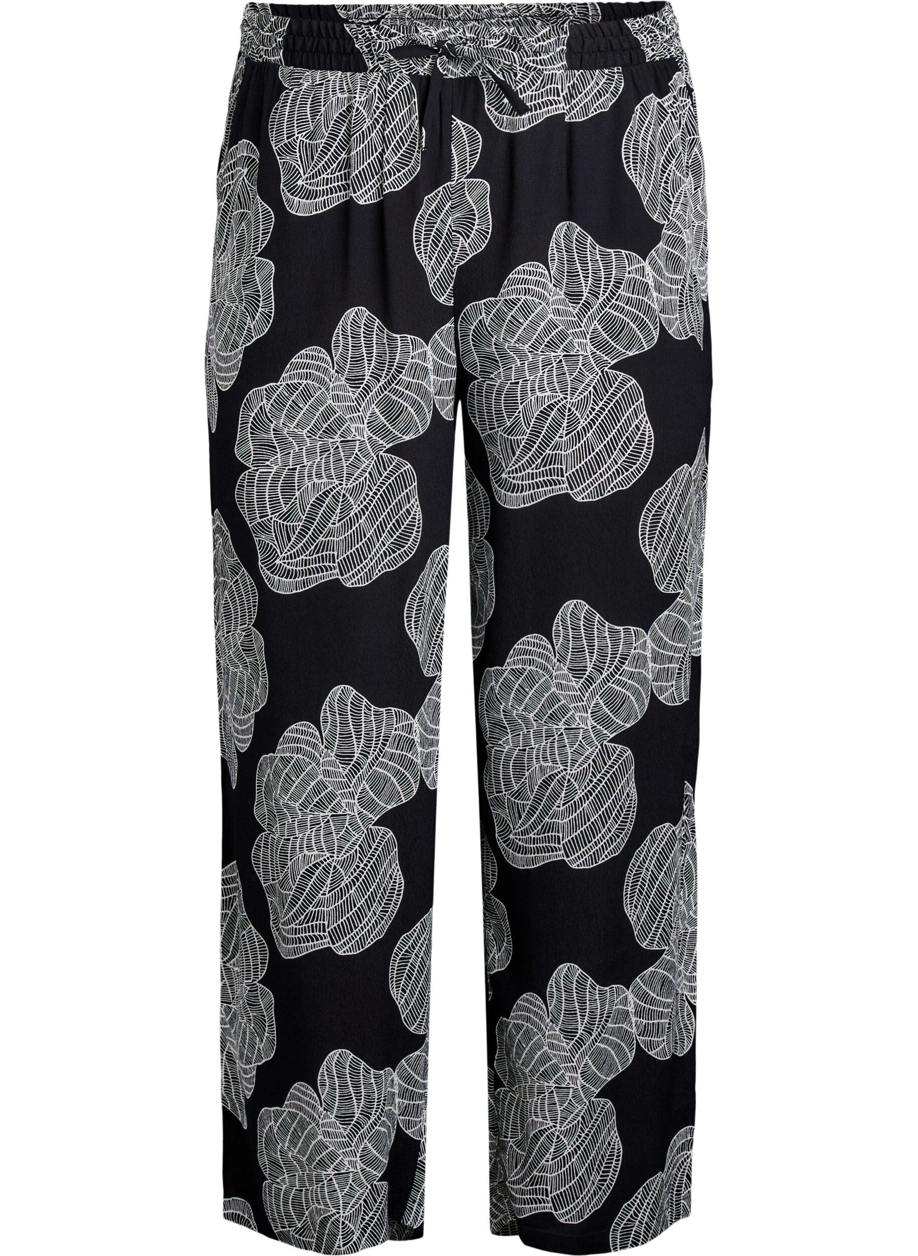 Zizzifashion Loose viscose pants with print, Black, Packshot image number 0