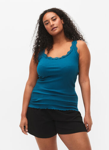 Top with lace trim, Blue Coral, Model image number 0