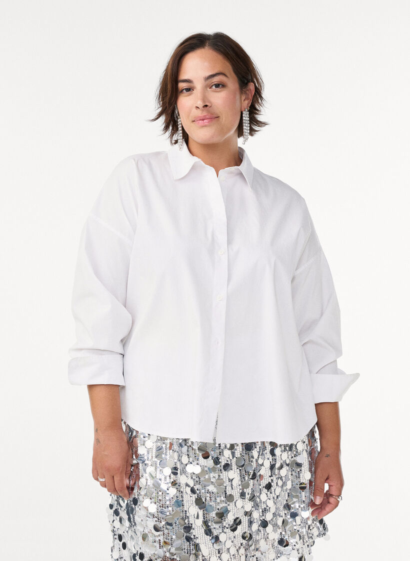 Classic cotton shirt with a loose fit, White, Model image number 0