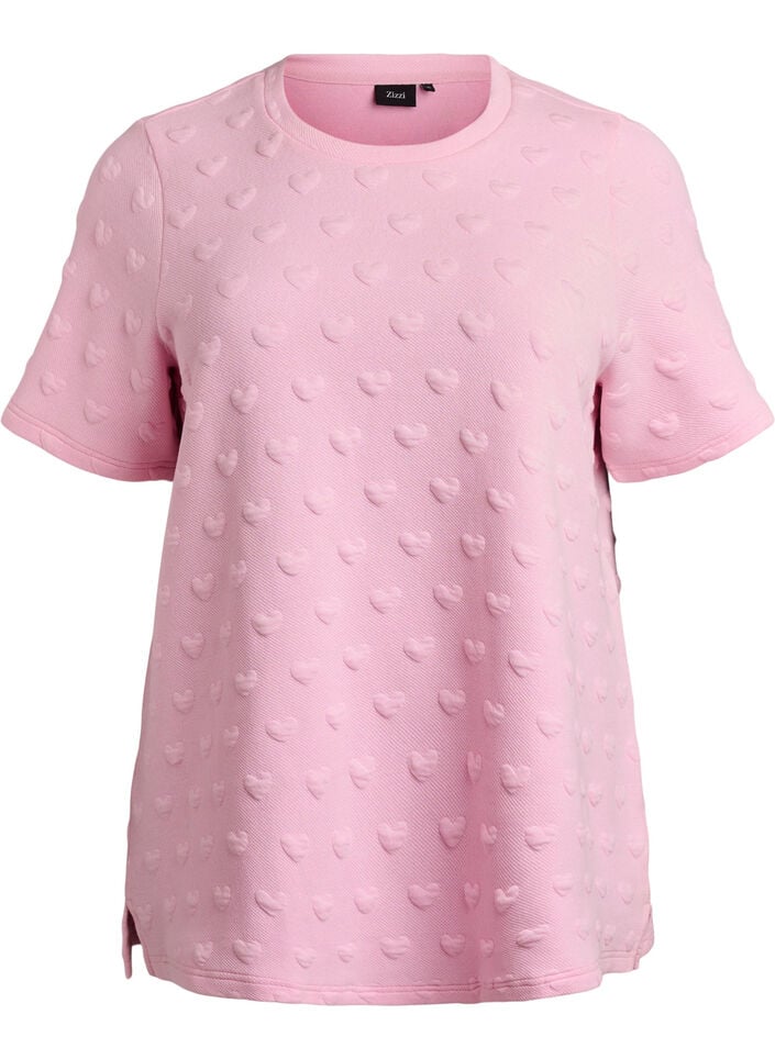 T-shirt in embossed cotton jersey, Rose, Packshot image number 0