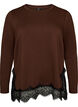 Jersey blouse with lace trim, Brown, Packshot image number 0