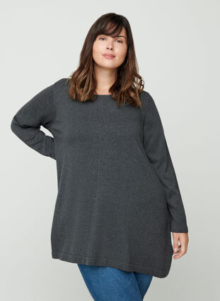 Knitted A-line blouse, Dark Grey Melange, Model image number 0
