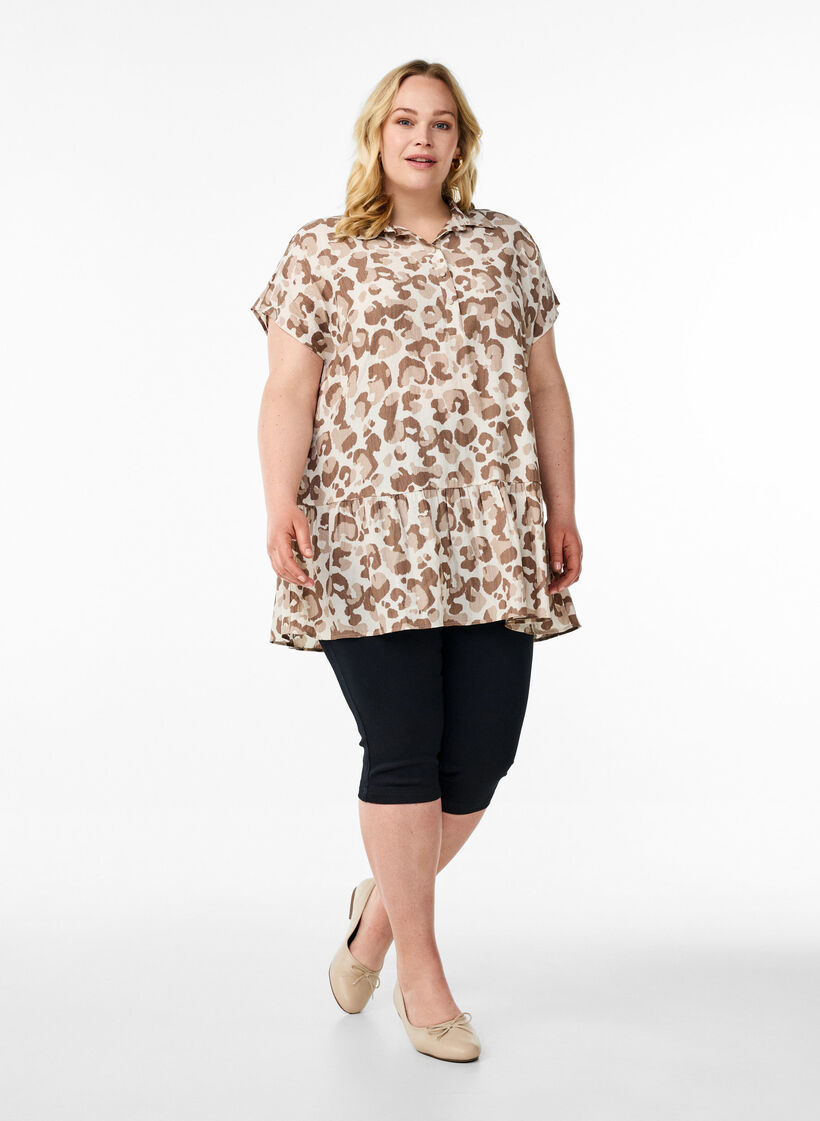 Leopard print tunic with short sleeves, White, Model image number 1