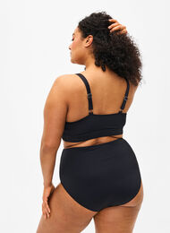 Solid color bikini bottom with high waist, Black, Model