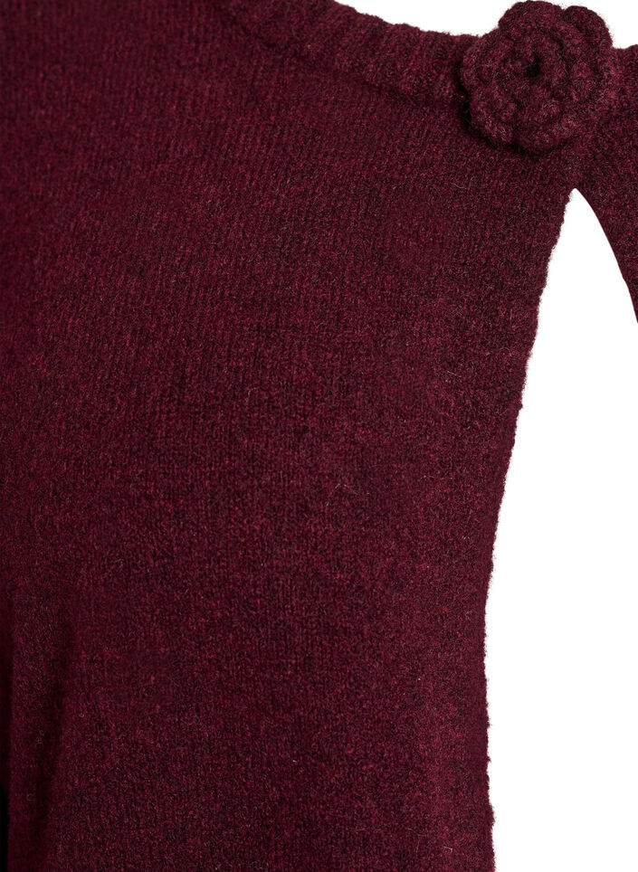 Knitted cardigan with flower detail, Dark Bordeaux, Packshot image number 2