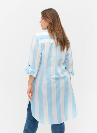 Striped cotton shirt with 3/4 sleeves, Blue Bell Stripe, Model image number 1