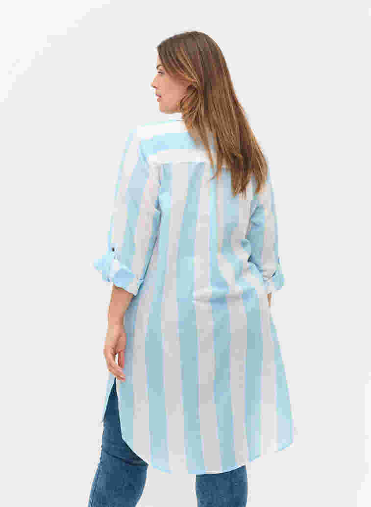 Striped cotton shirt with 3/4 sleeves, Blue Bell Stripe, Model