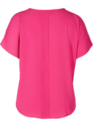 Blouse with short sleeves and a round neckline, Fuchsia Purple, Packshot image number 1