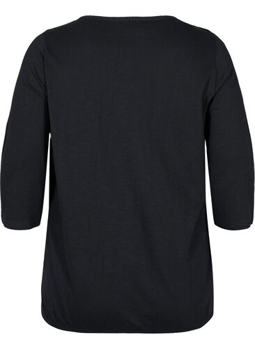 Solid-coloured, 3/4-sleeves cotton blouse, Black, Packshot image number 1