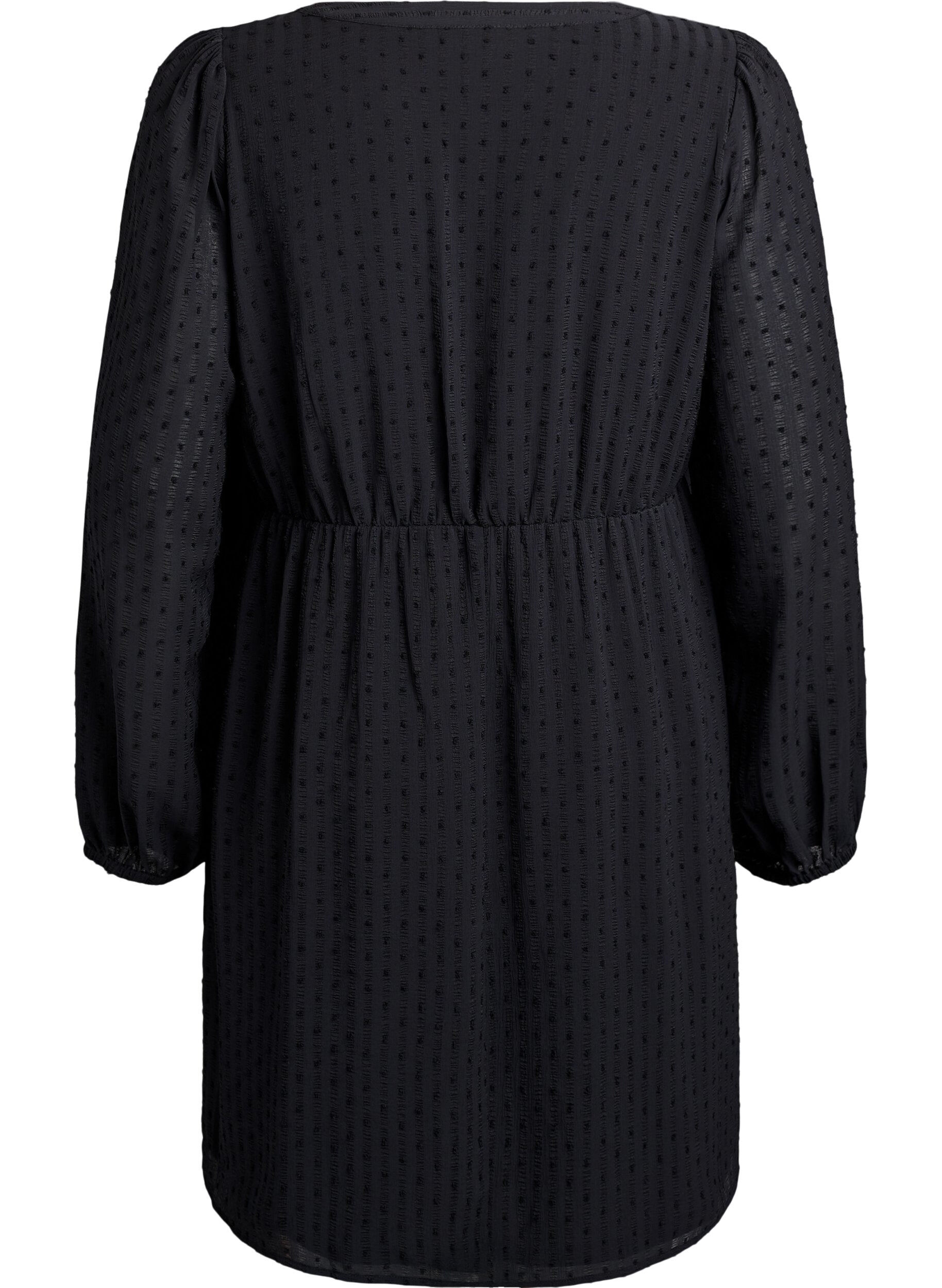 Zizzifashion Short dress with tonal stripes and textured spots, Black, Packshot image number 1