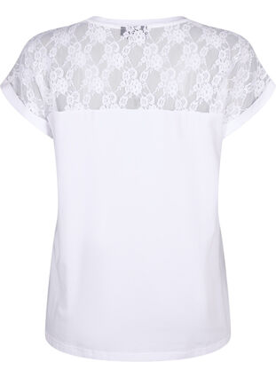 Short-sleeved cotton t-shirt with lace, Bright White, Packshot image number 1