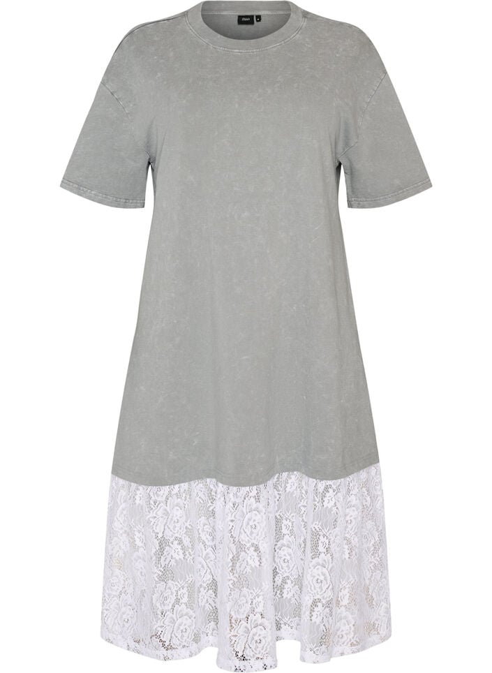 lace trim t shirt dress Vaquera Women's Mixed Media Graphic T-Shirt Dress - White