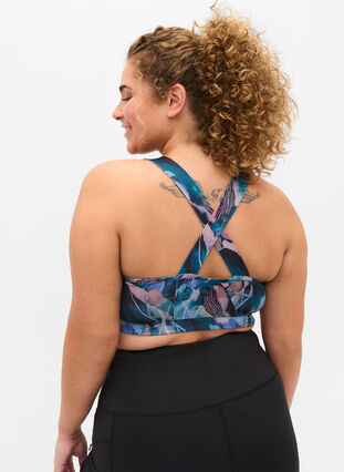 Printed sports bra with cross back, Watercolor Print, Model image number 1