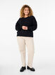 Long-sleeved knit blouse with an openwork pattern, Black, Model image number 2