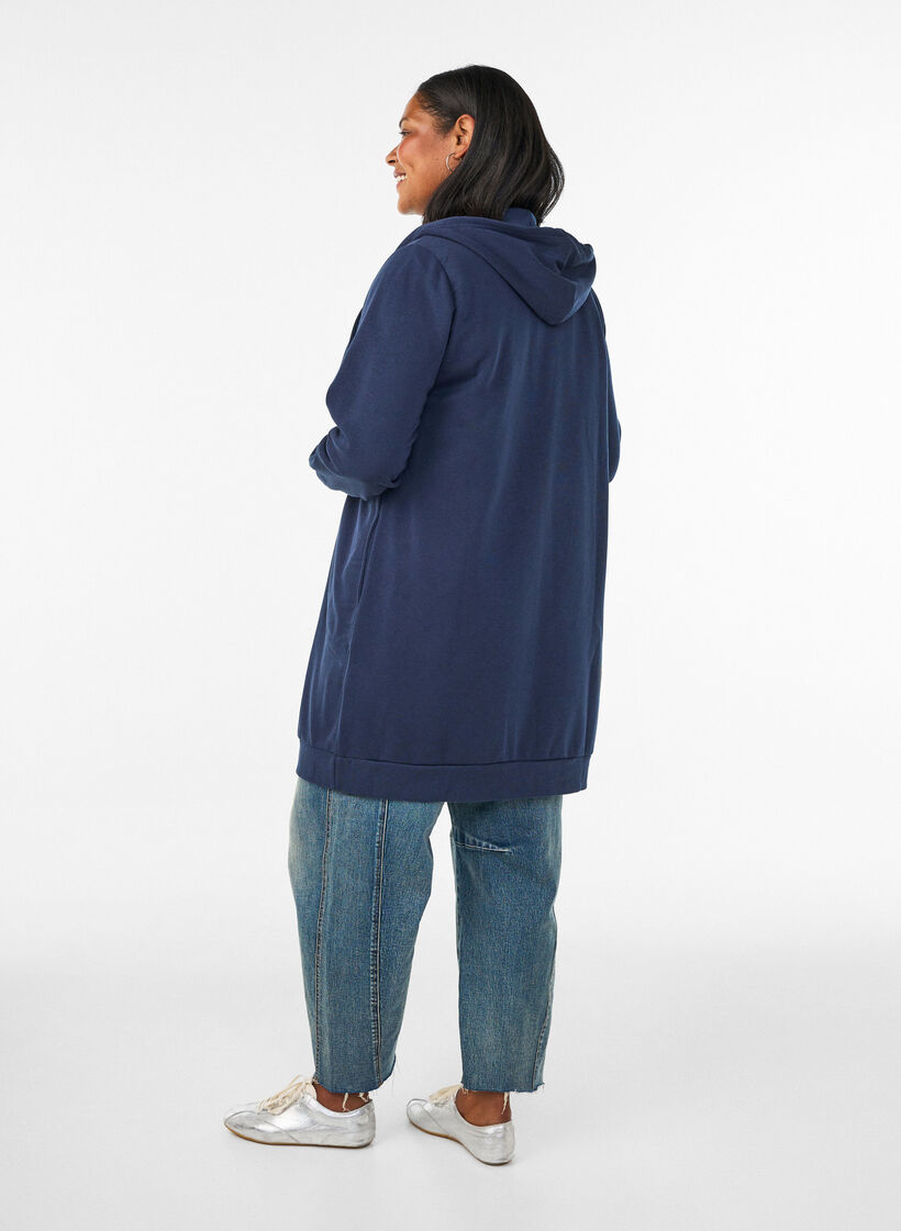 Long hoodie with zip and pockets, Blue, Model image number 2