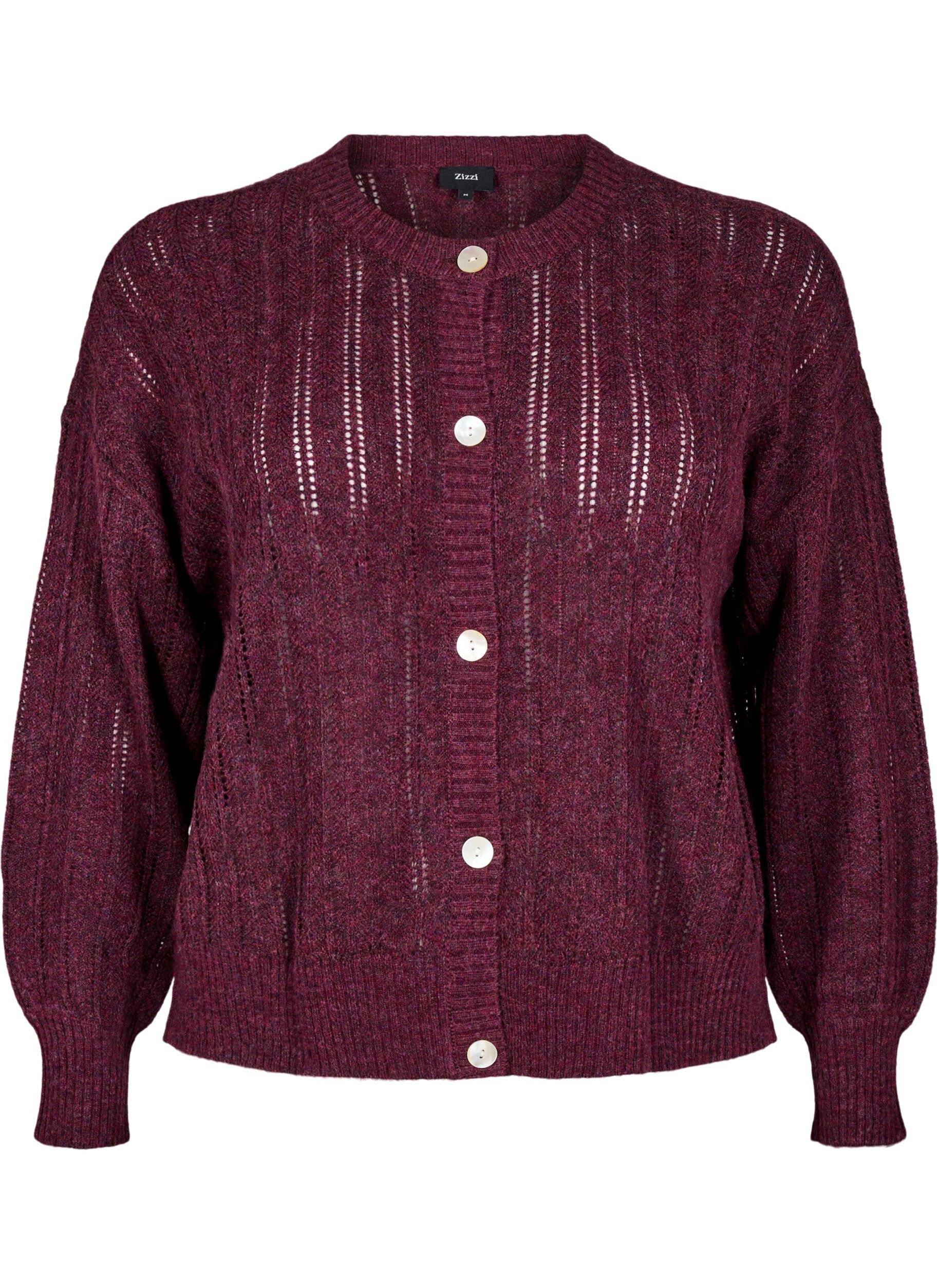 ZizzifashionKnitted cardigan with openwork pattern, Dark Bordeaux, Packshot image number 0