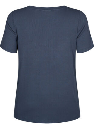 Ribbed viscose T-shirt with v-neck, Umbre Blue , Packshot image number 1