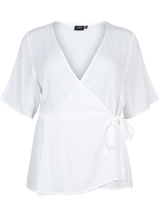 Viscose blouse with wrap, Bright White, Packshot image number 0