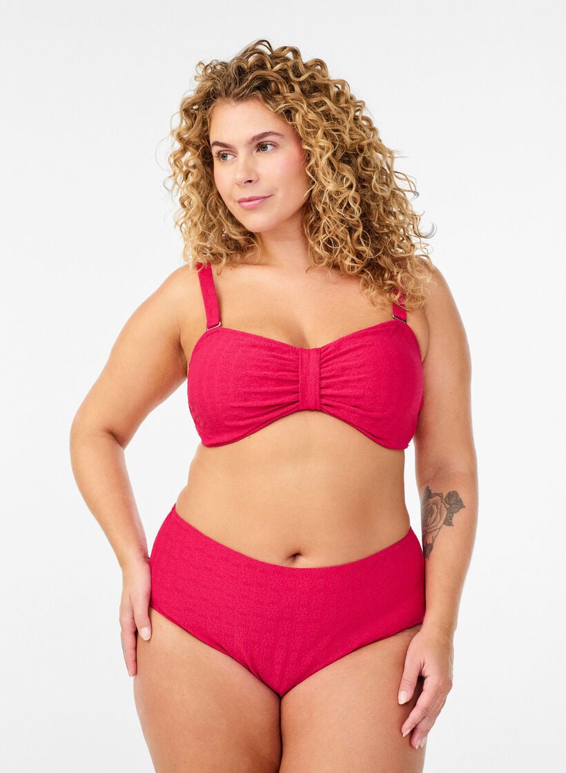 Bikini bottoms with a textured pattern and regular waist, Pink, Model image number 0