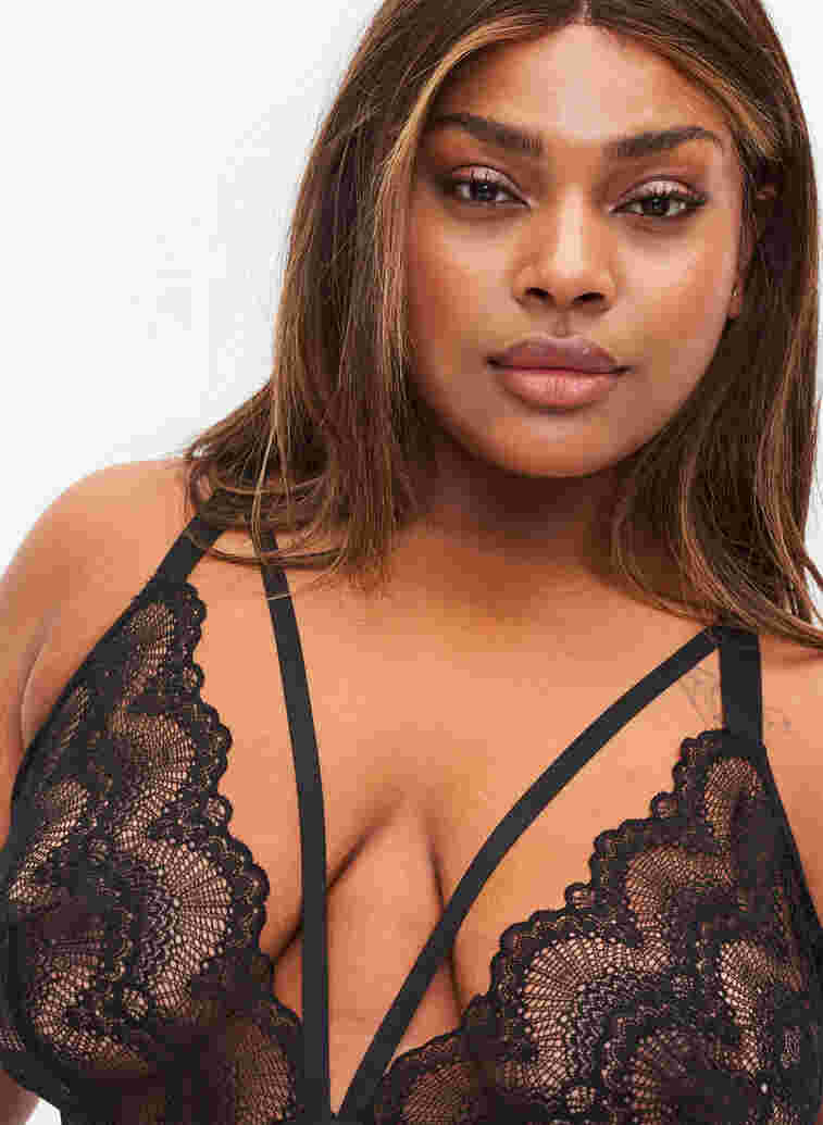 Body in mesh and lace, Black, Model image number 2