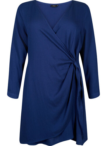 Long sleeve viscose dress with a wrap look, Medieval Blue, Packshot image number 0