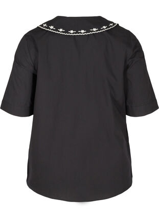 Short-sleeved shirt in cotton with a large collar, Black w. White, Packshot image number 1
