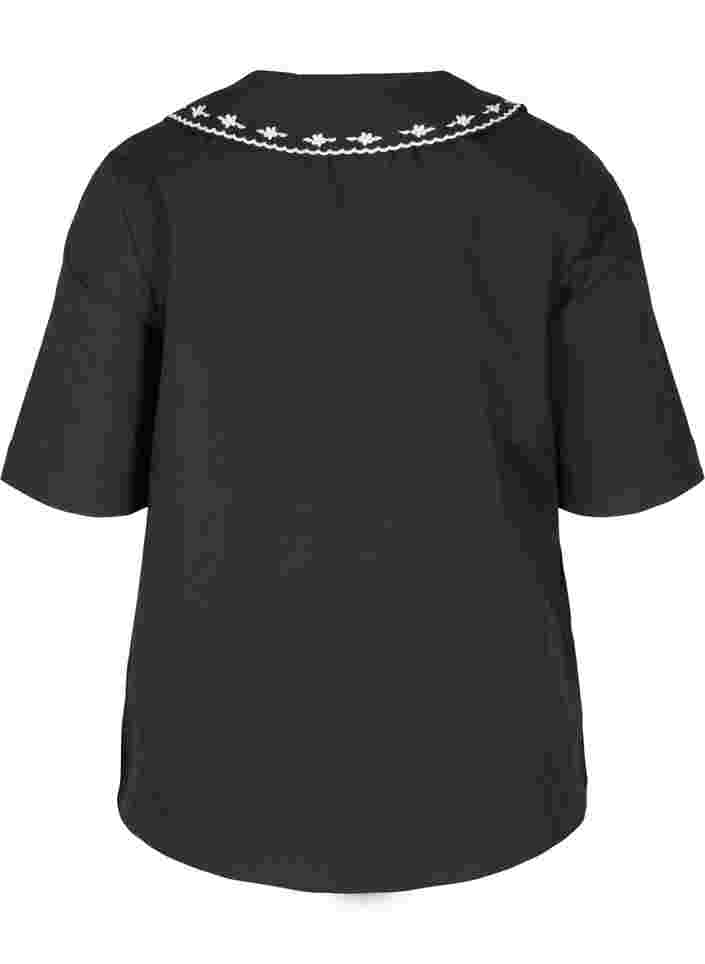 Short-sleeved shirt in cotton with a large collar, Black w. White, Packshot image number 1