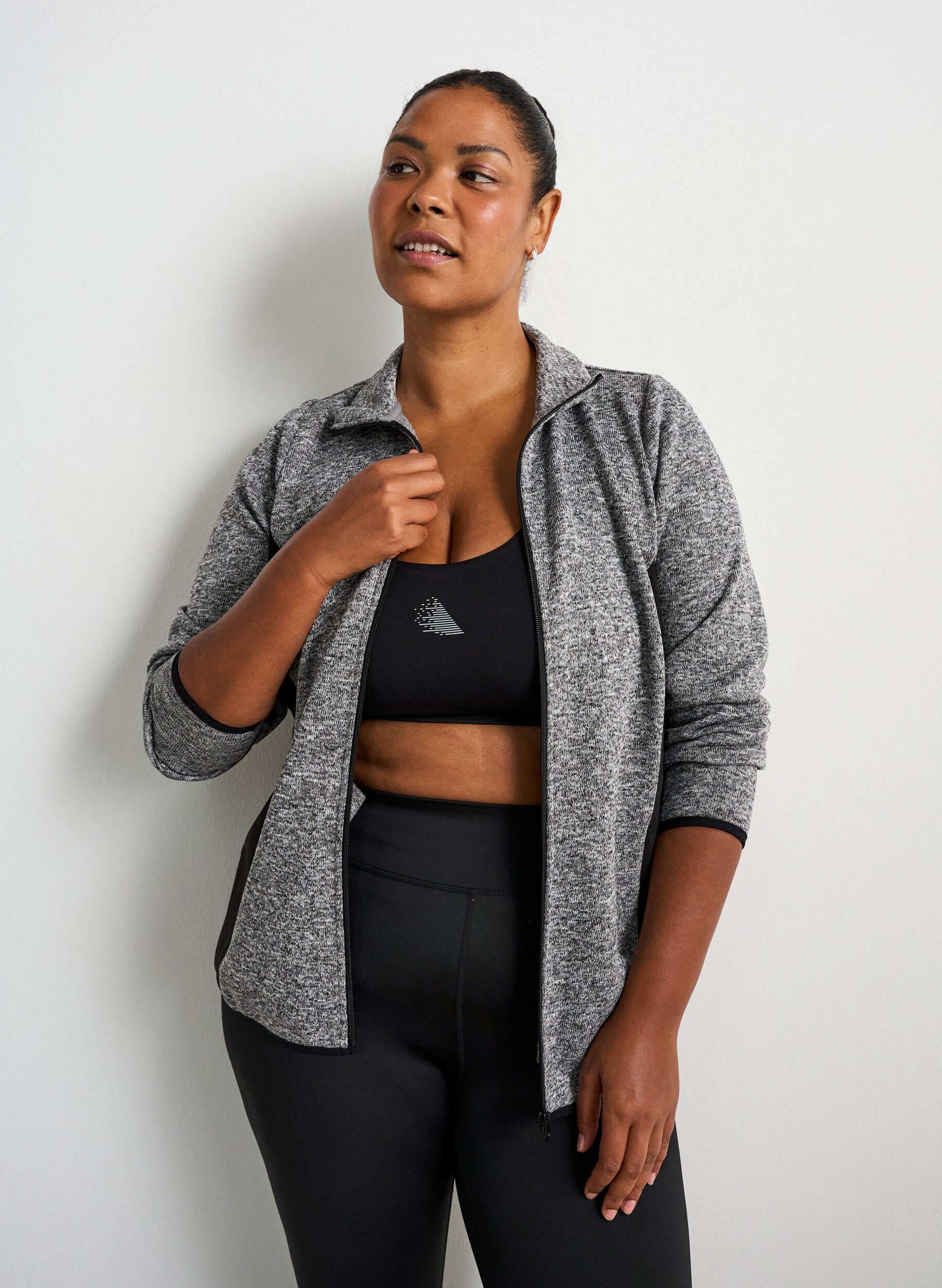 ZizzifashionTraining cardigan with contrast panels and a high collar, Dark Grey, Model image number 3