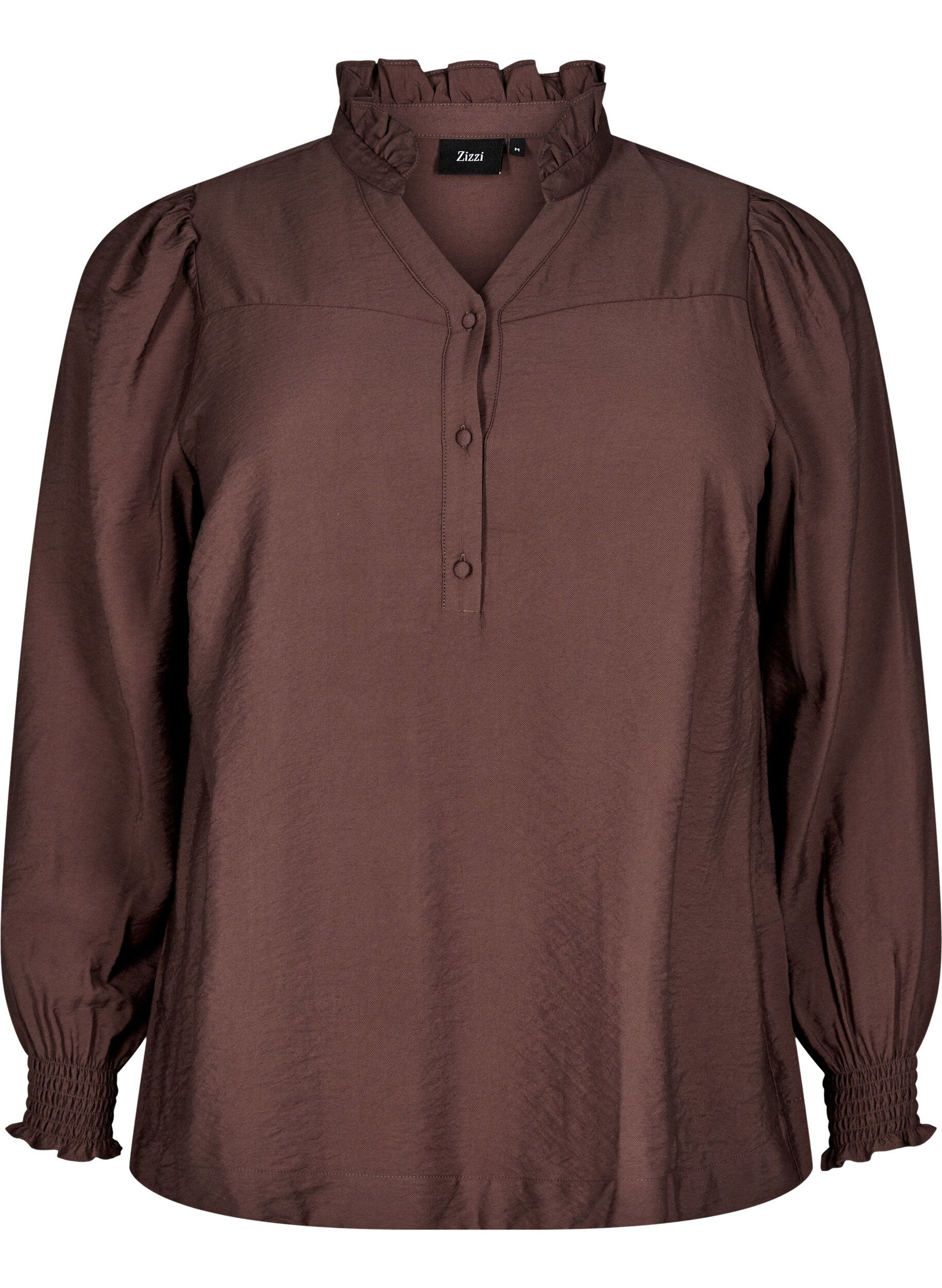 Zizzifashion Blouse with ruffle collar, Brown, Packshot image number 0