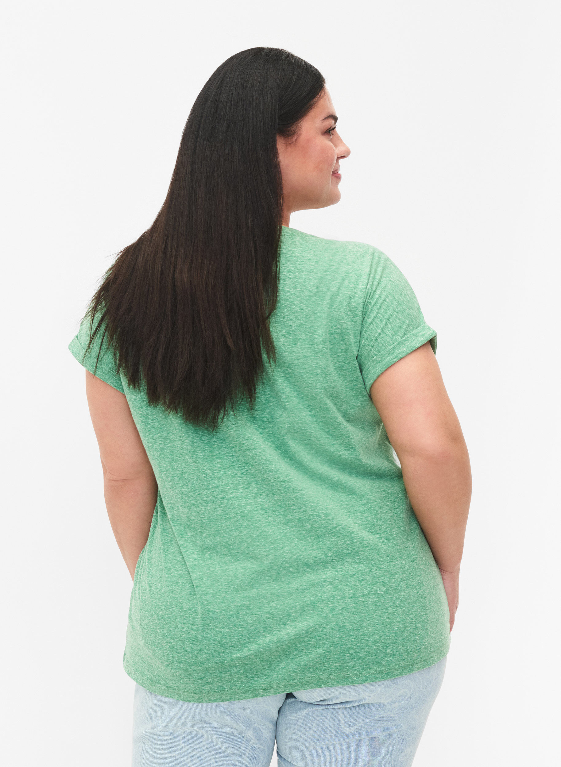 Zizzifashion Melange t-shirt with short sleeves, Green, Model image number 2