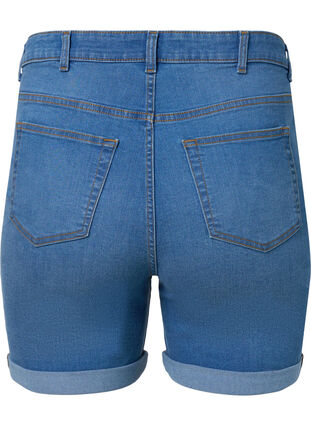 High waisted denim shorts with slim fit, Medium Blue Denim, Packshot image number 1