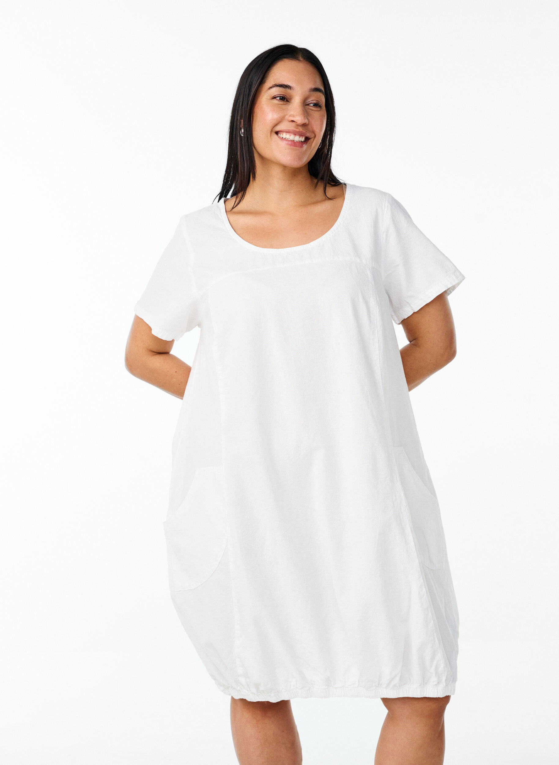 Zizzifashion Short-sleeved cotton dress, White, Model image number 0