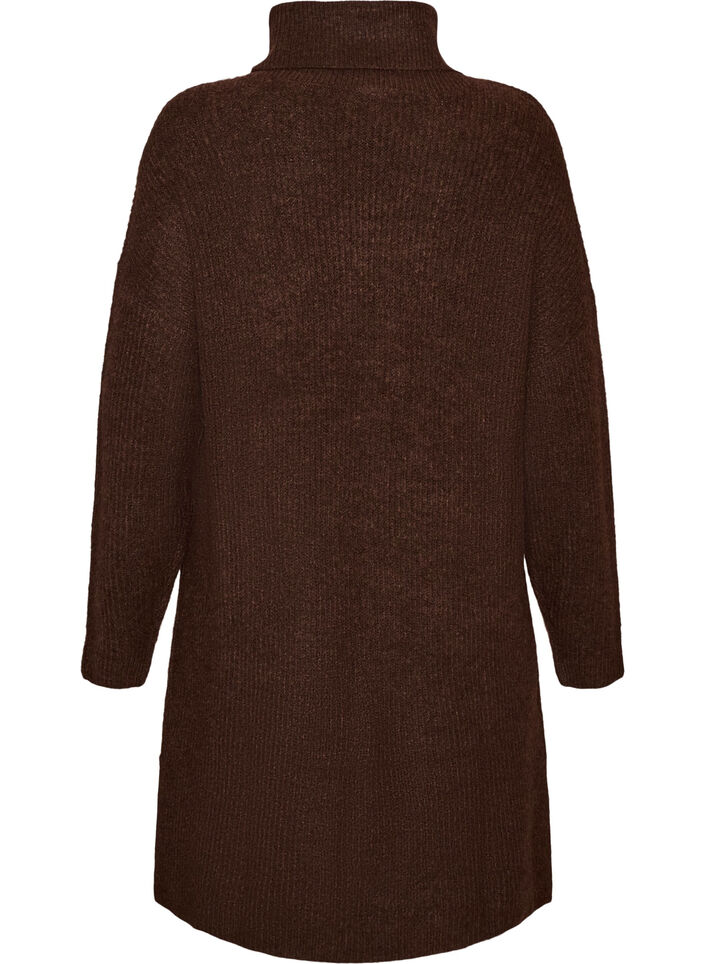 Knitted dress with turtleneck, Brown, Packshot image number 1
