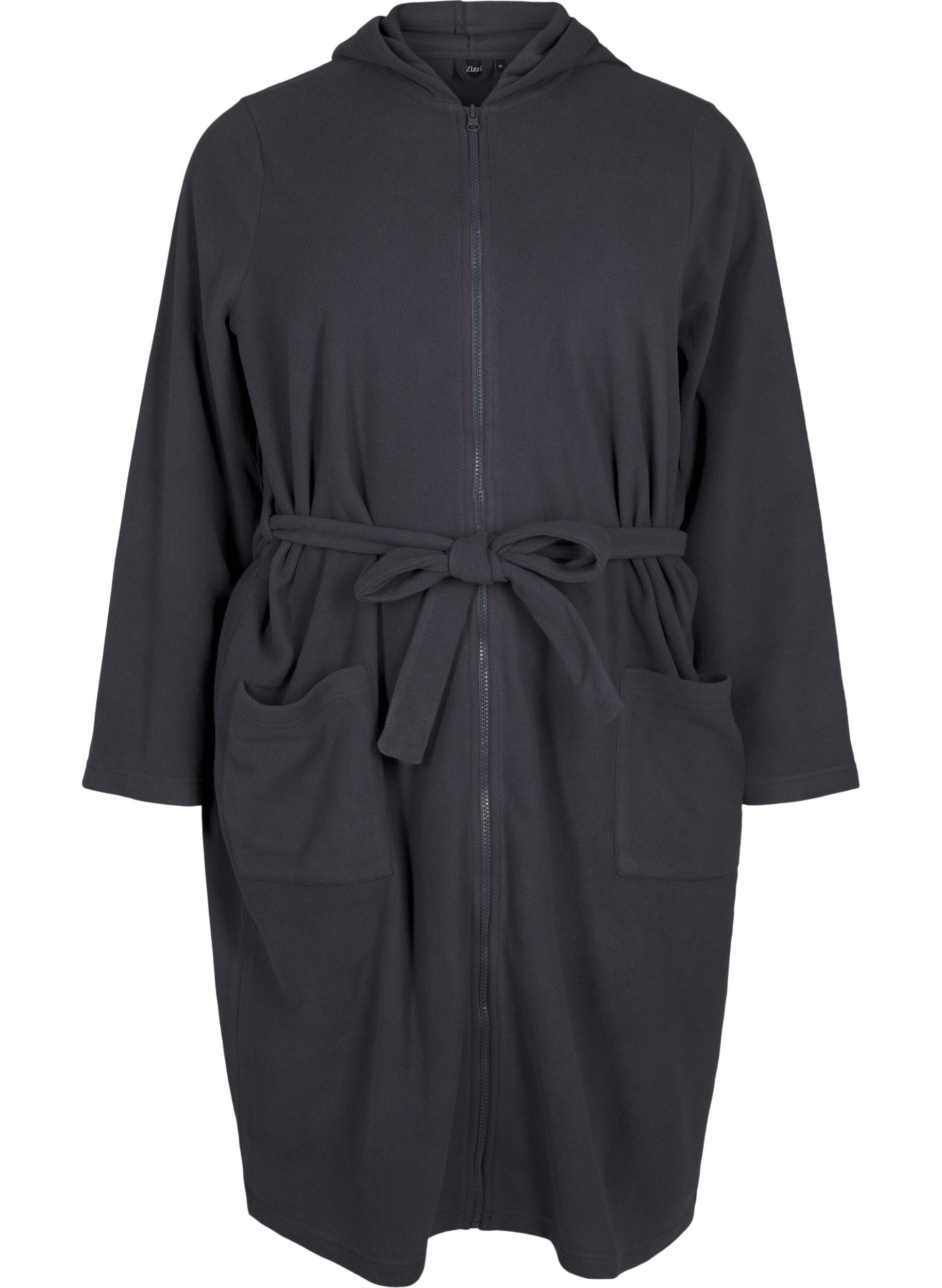 Zizzifashion Morning robe with zipper and hood, Dark Grey, Packshot image number 0