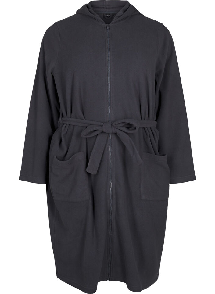 Morning robe with zipper and hood, Dark Grey, Packshot image number 0