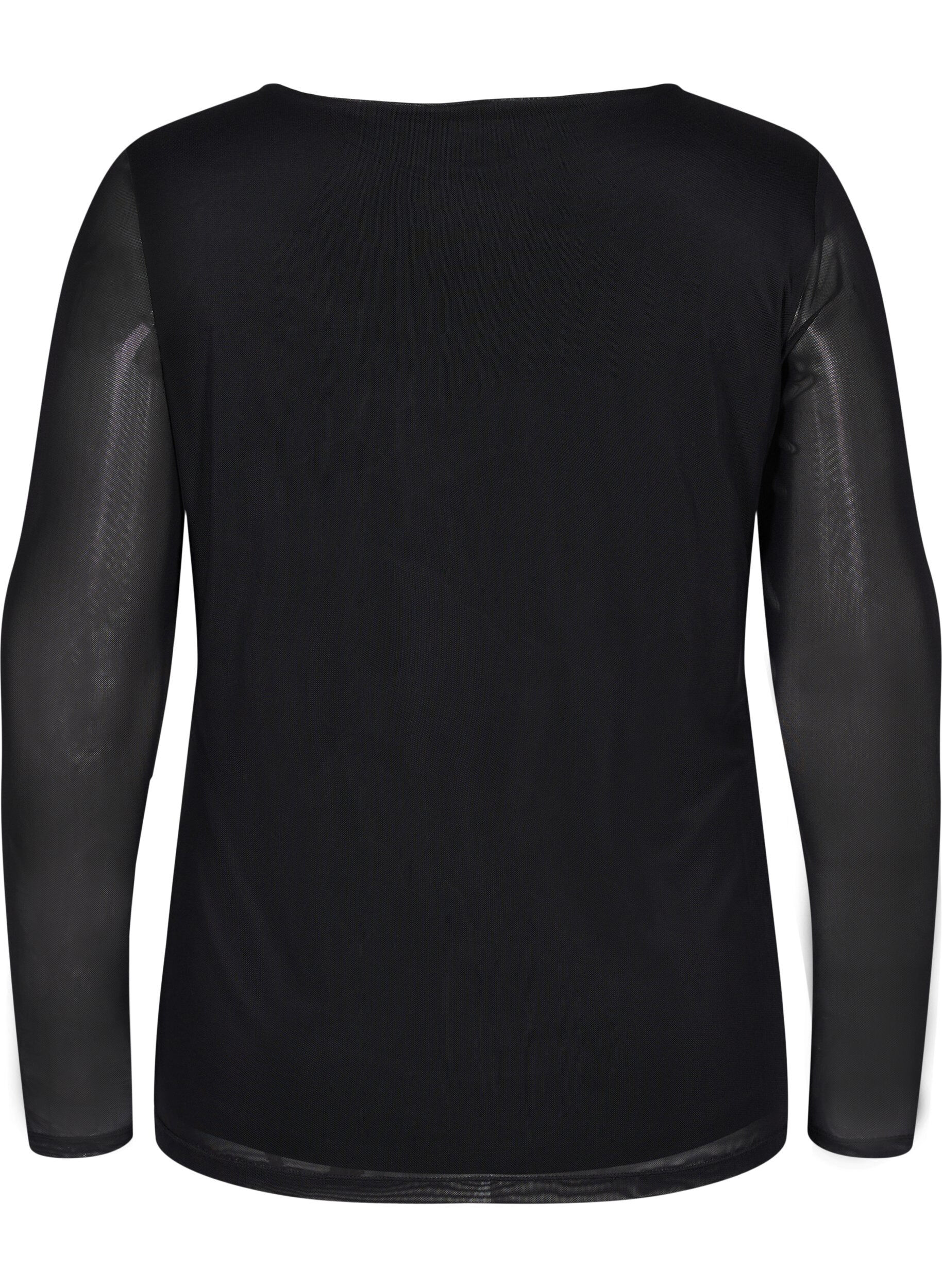 Zizzifashion Close-fitting mesh top with v-neck, Black, Packshot image number 1