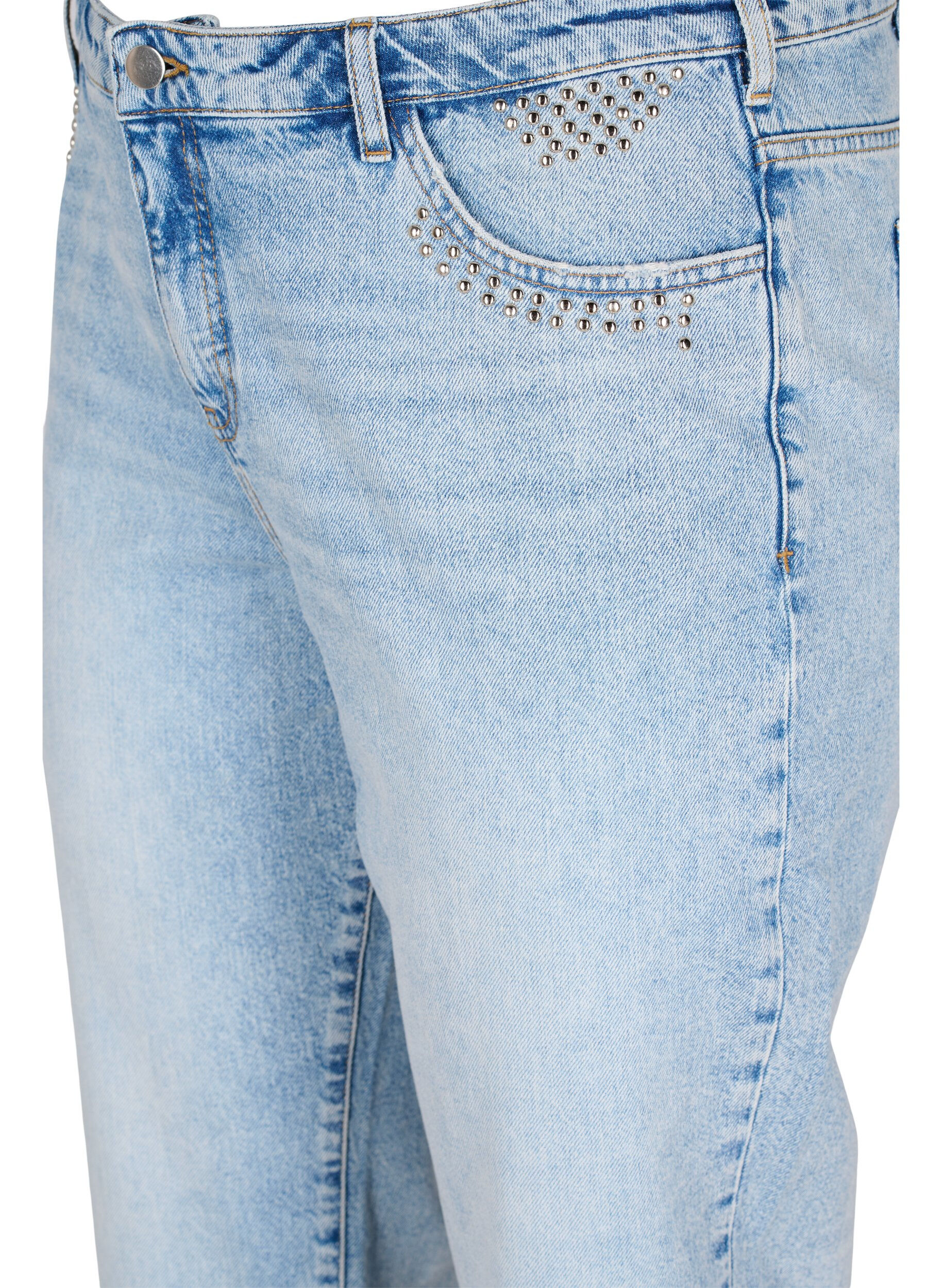 Zizzifashion Cropped Vera jeans with studs, Light blue denim, Packshot image number 2