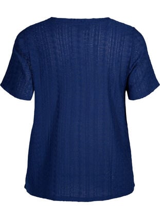 Short sleeve blouse with textured pattern, Medieval Blue, Packshot image number 1