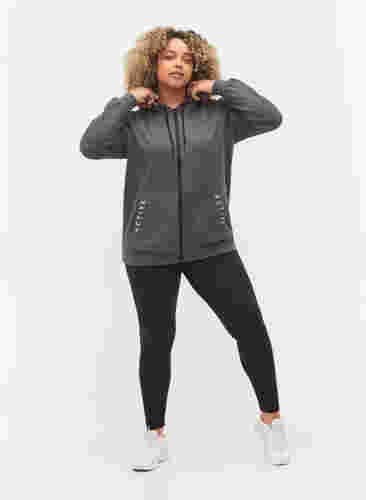 Workout hoodie jacket with zip, Dark Grey Melange, Model image number 3