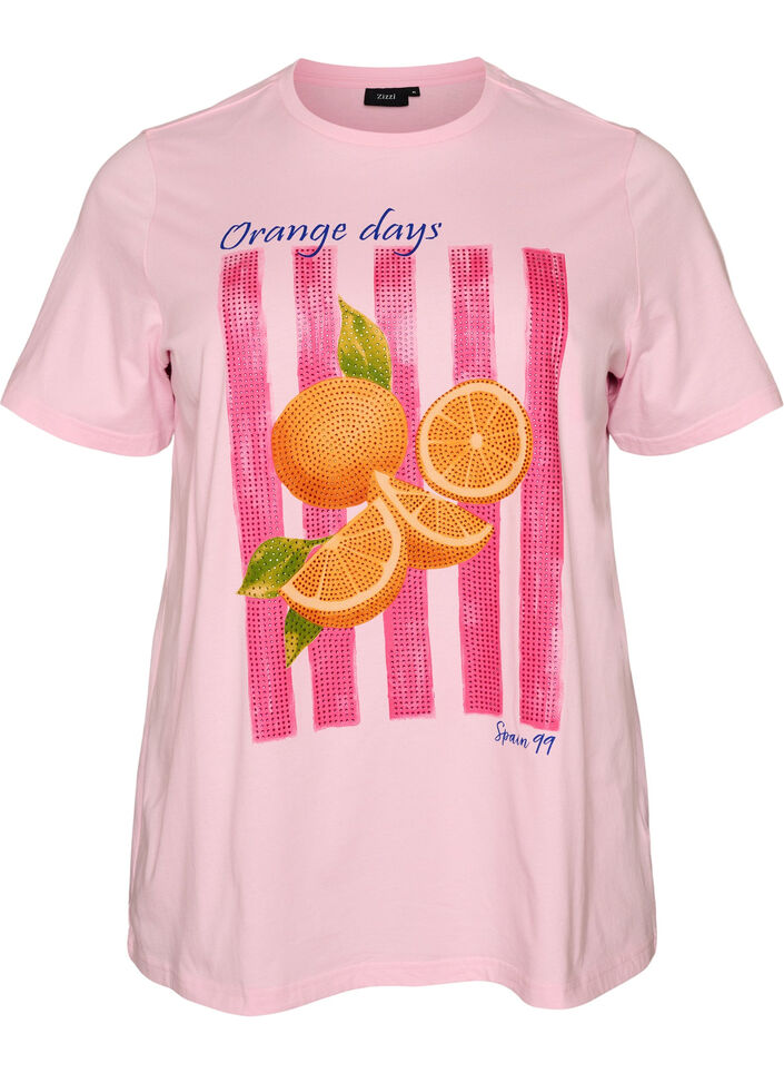 Organic cotton T-shirt with front print, Pink, Packshot image number 0