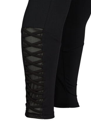 Cropped workout tights with mesh, Black, Packshot image number 3